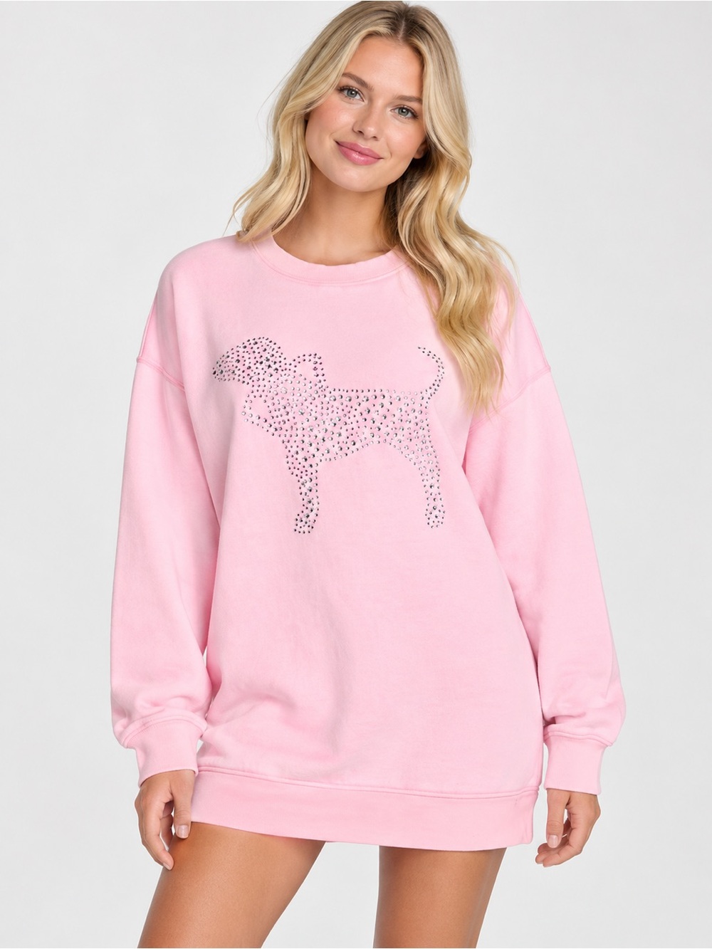 New! PINK X LOVESHACKFANCY CREWNECK DRESS Pink XS 34131